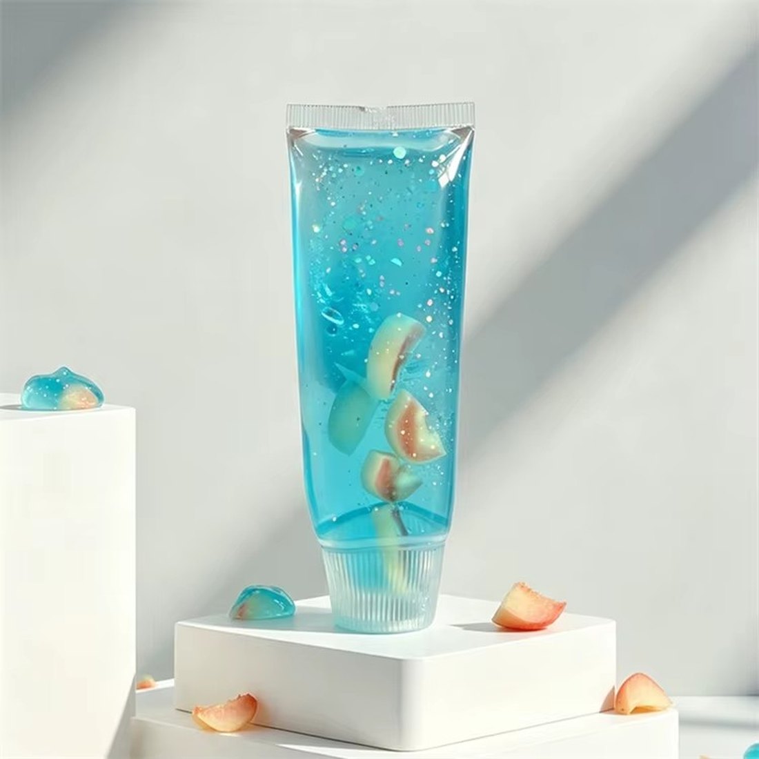Toothpaste squishy, blue with peach